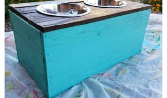 Keep your pets' food off the floor with this DIY homemade dog food stand. It's one of our favorite inexpensive dog accessories to make! Video tutorial included.