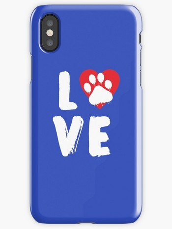 Dog Lovers iPhone Cases with Love sign and paw imprint
