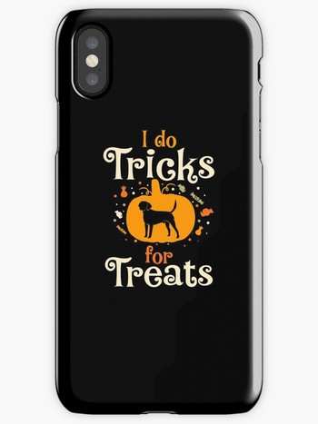 Dog Lovers iPhone Cases with saying: I do Tricks for treats. Perfect Halloween gift idea