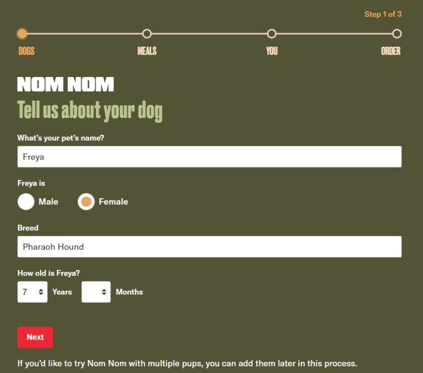 Nom Nom Fresh Dog Food Delivery step one