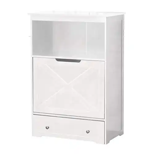zoovilla Windsor Pet Feeders with storage - dog bowl stand, pet feeder station, White 13.78?D x 24.02?W x 35.04?H