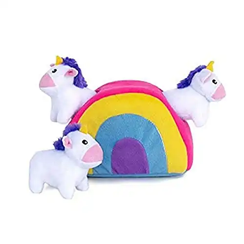 Zippy Paws Zp908 Zippy Burrow - Unicorns in Rainbow Game Dog Toy,Small Breeds