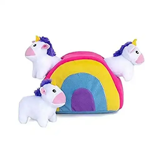 Zippy Paws Zp908 Zippy Burrow - Unicorns in Rainbow Game Dog Toy,Small Breeds