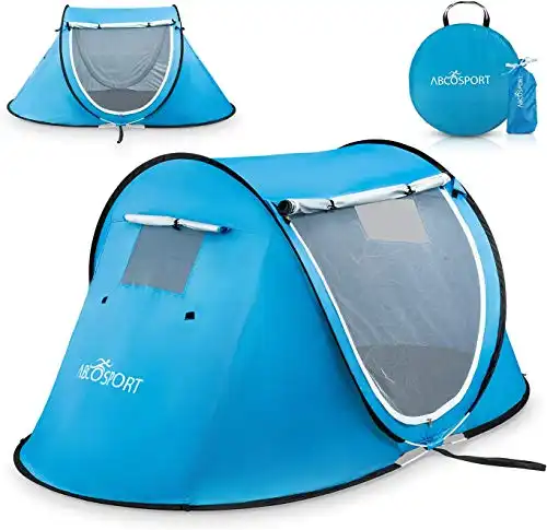 Abco Pop-Up Tent and Automatic Instant Portable Cabana Beach, Pop Up Tents for Camping, Small Tent - For 2 People - 2 Doors - Water-Resistant, UV Protection Sun Shelter with Carrying Bag (Sky Blue)